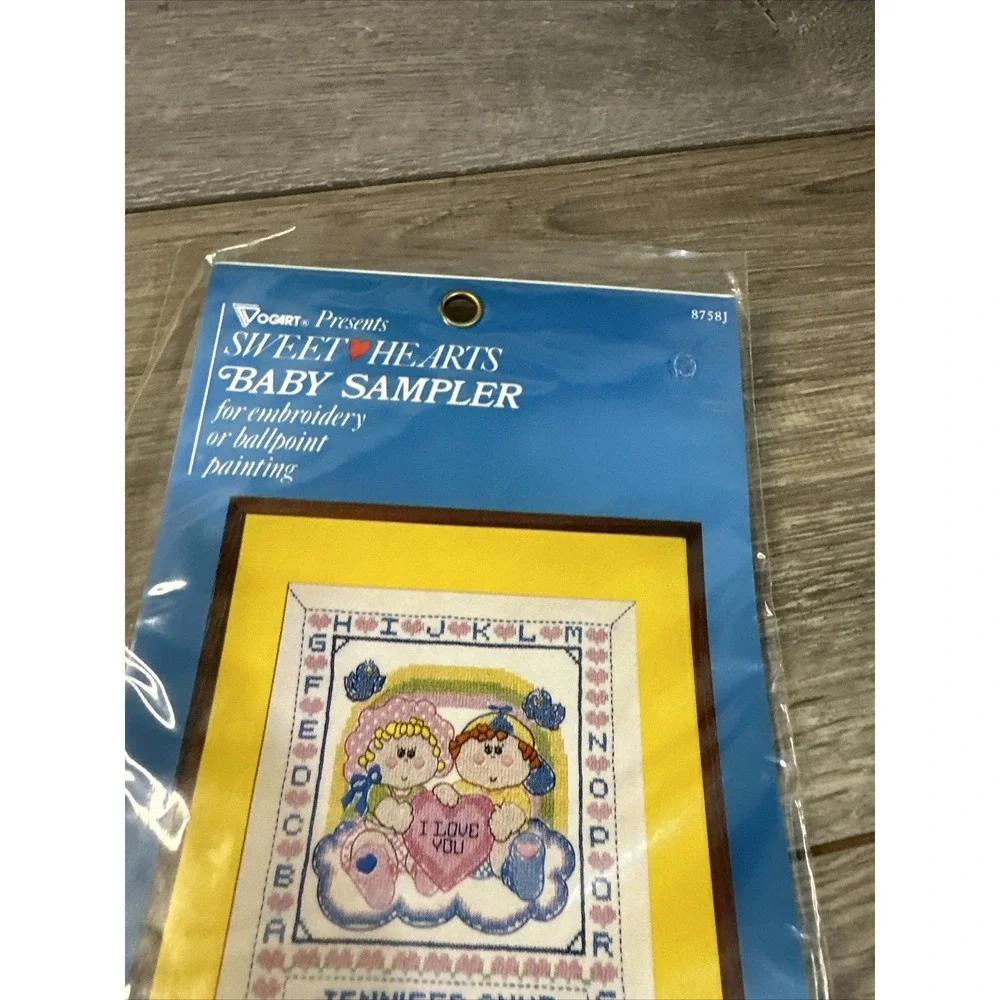 Vogart Baby Sampler Embroidery Kit Unisex 13x16 White New Sweet Hearts 8758J 88